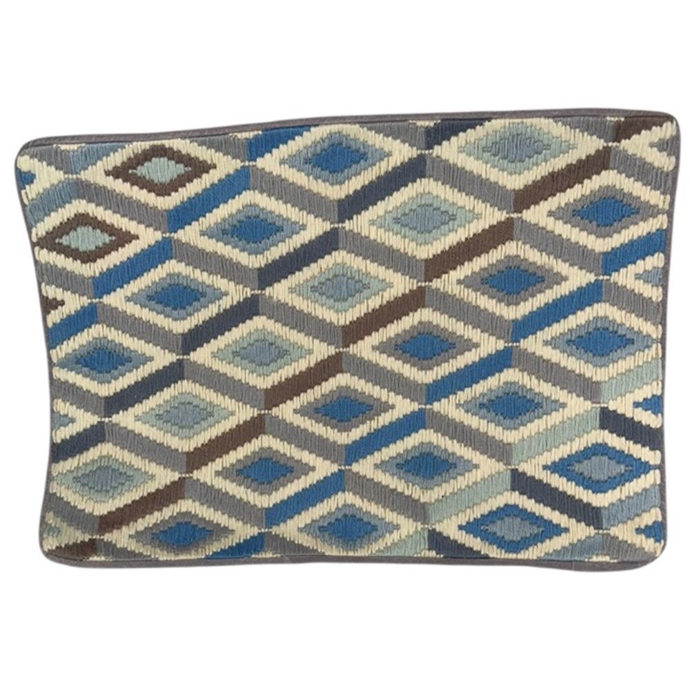 Jonathan Adler Diamonds blue brown diamonds wool velvet woven pillow cover
